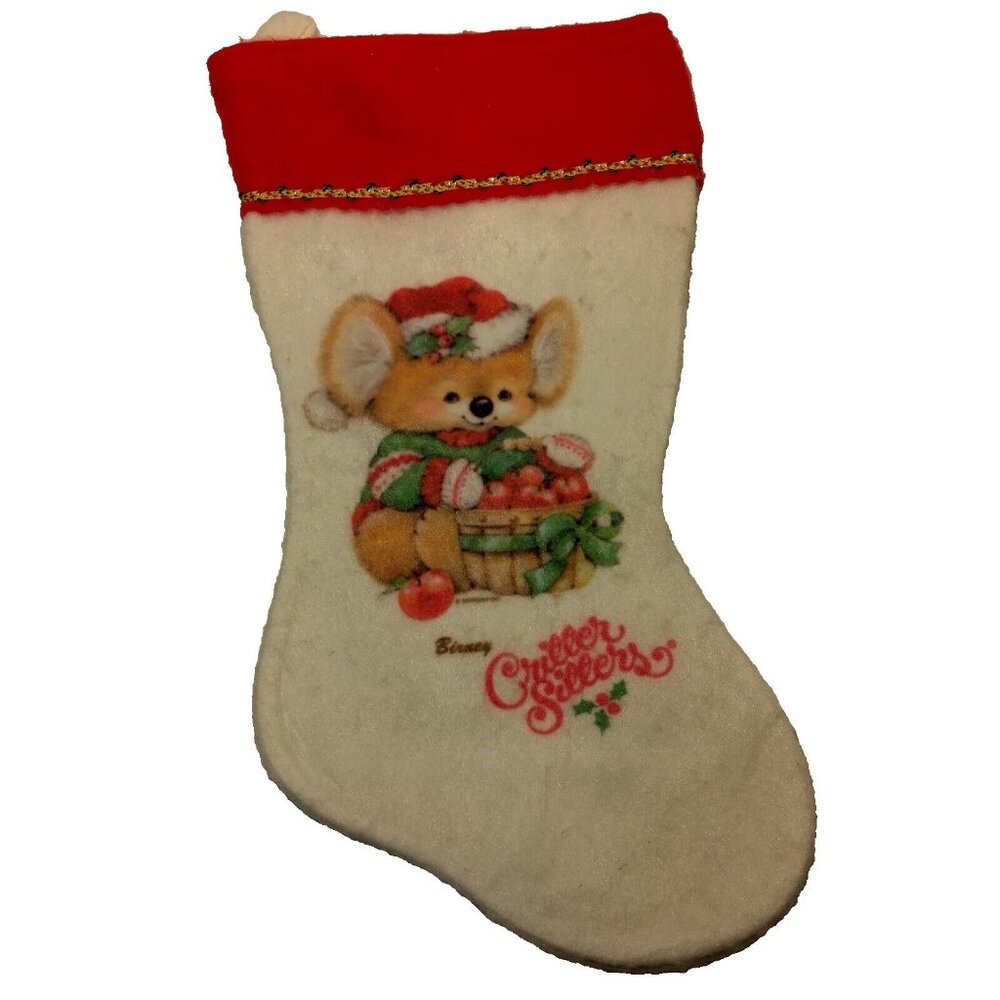 Vintage Critter Sitters Christmas Stocking Koala Bear in Santa Hat Apple Bushel